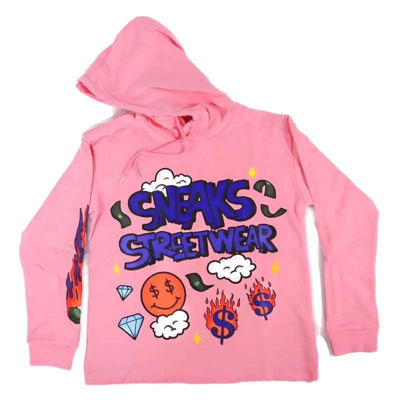 Sneaks Streetwear Maximalist Raw Hem Crop Pink Hoodie