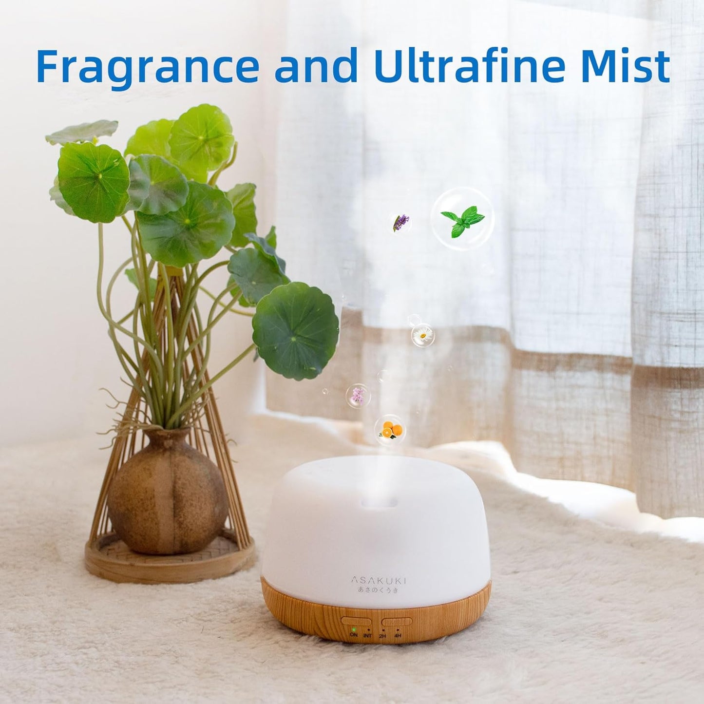 ASAKUKI 500ml Premium, Essential Oil Diffuser with Remote Control, 5 in 1 Ultrasonic Aromatherapy Fragrant Oil Humidifier Vaporizer, Timer and Auto-Off Safety Switch Brown