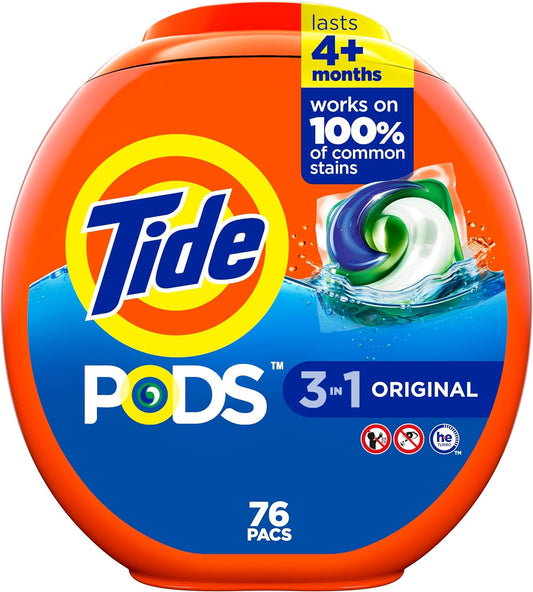 Tide PODS Liquid Laundry Detergent Soap Pacs HE Compatible 76 Count Powerful 3-in-1 Clean in one Step Original Scent