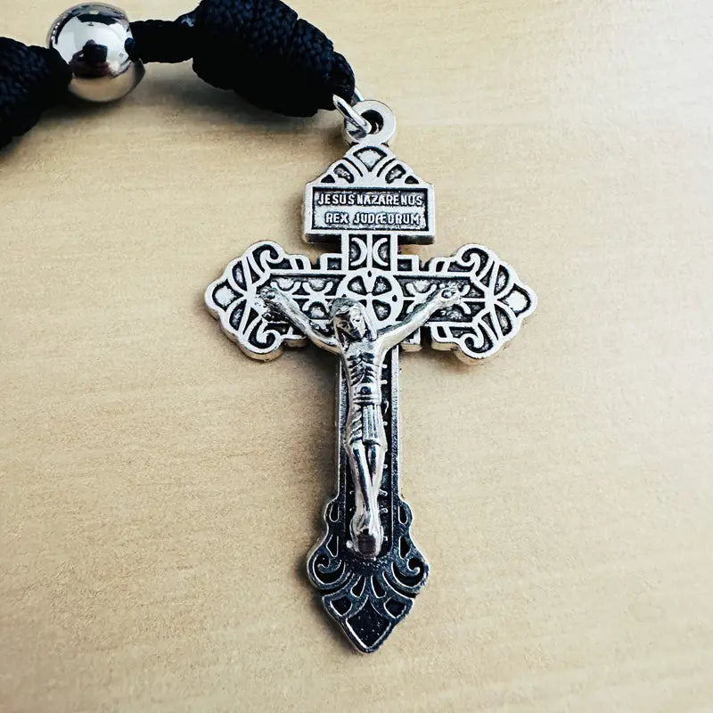 Paracord Rosary, Large Black Paracord Rosary Necklace